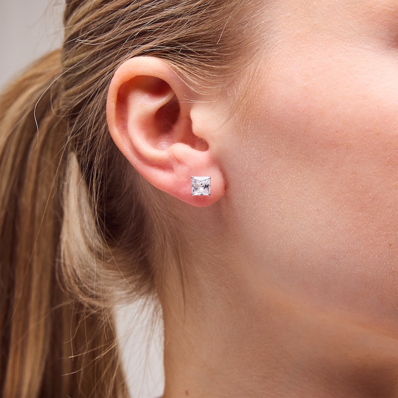 Main Image 2 of 6mm Square-Cut Cubic Zirconia Stud Earrings in 10K White Gold