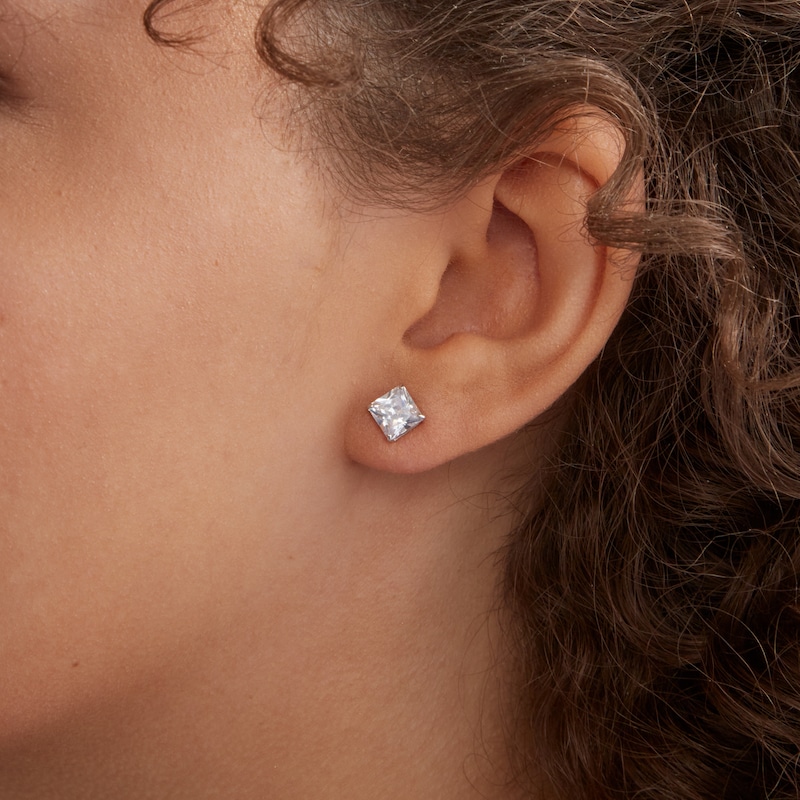 6mm Square-Cut Cubic Zirconia Stud Earrings in 10K White Gold