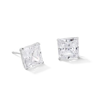 7mm Square-Cut Cubic Zirconia Stud Earrings in 10K White Gold