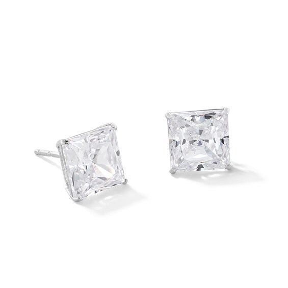 QWZNDZGR Silver Cubic Zirconia Stud Earrings Set, 18K White Gold Plated  Round Square Princess Cut Clear Cubic Zirconia Studs, Stainless Steel