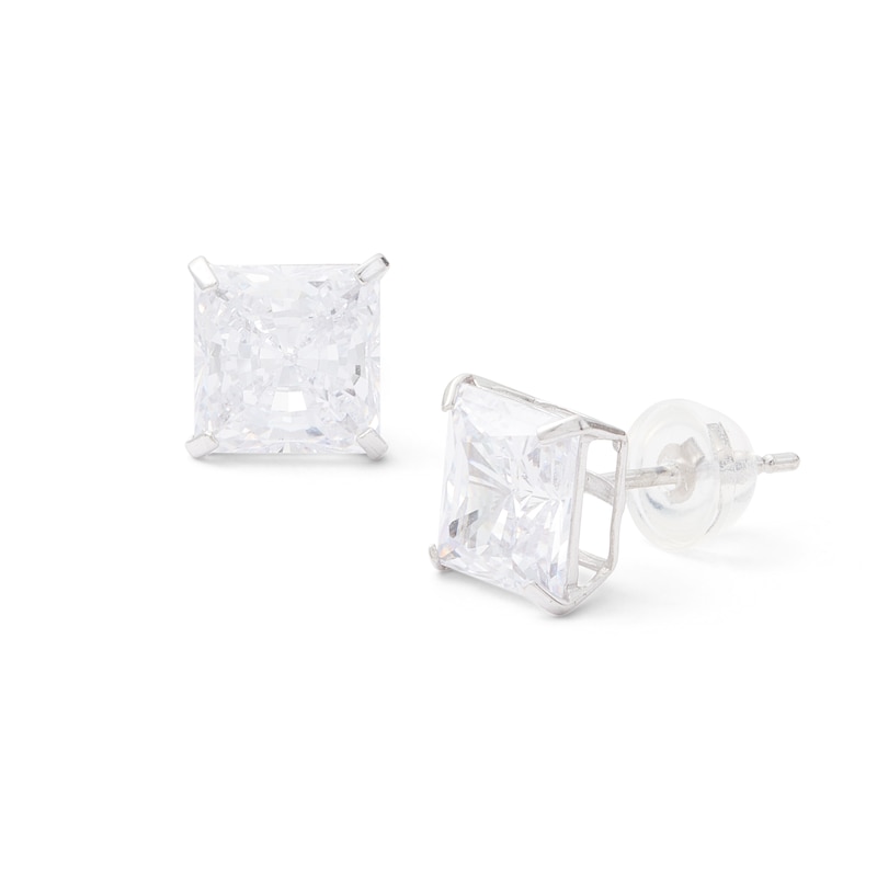 7mm Square-Cut Cubic Zirconia Stud Earrings in 10K White Gold