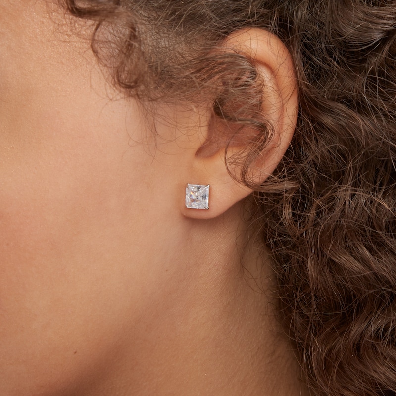 7mm Square-Cut Cubic Zirconia Stud Earrings in 10K White Gold