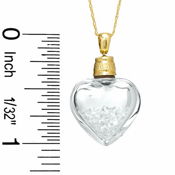 Cubic Zirconia Filled Heart Bottle Pendant in 10K Gold - 17"