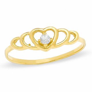 Child's Cubic Zirconia Multi-Heart Ring in 14K Gold - Size 4