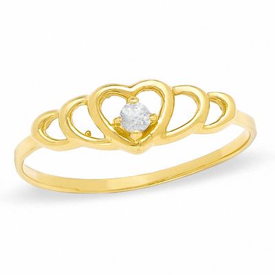Child's Cubic Zirconia Multi-Heart Ring in 14K Gold - Size 4