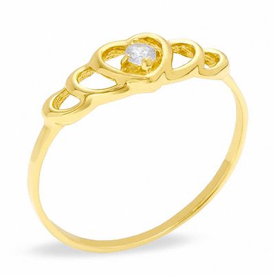 Child's Cubic Zirconia Multi-Heart Ring in 14K Gold - Size 4
