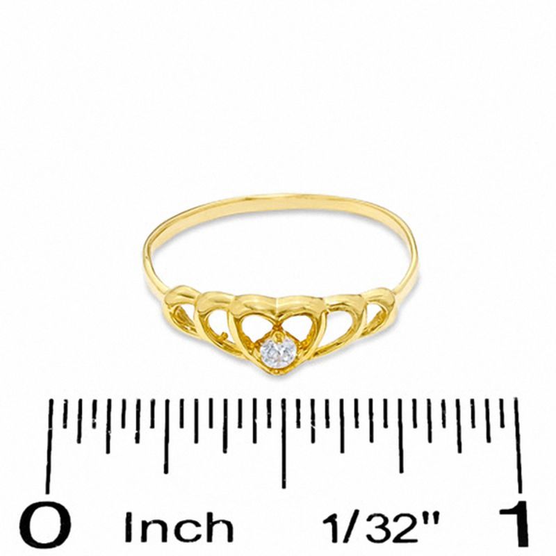 Child's Cubic Zirconia Multi-Heart Ring in 14K Gold - Size 4