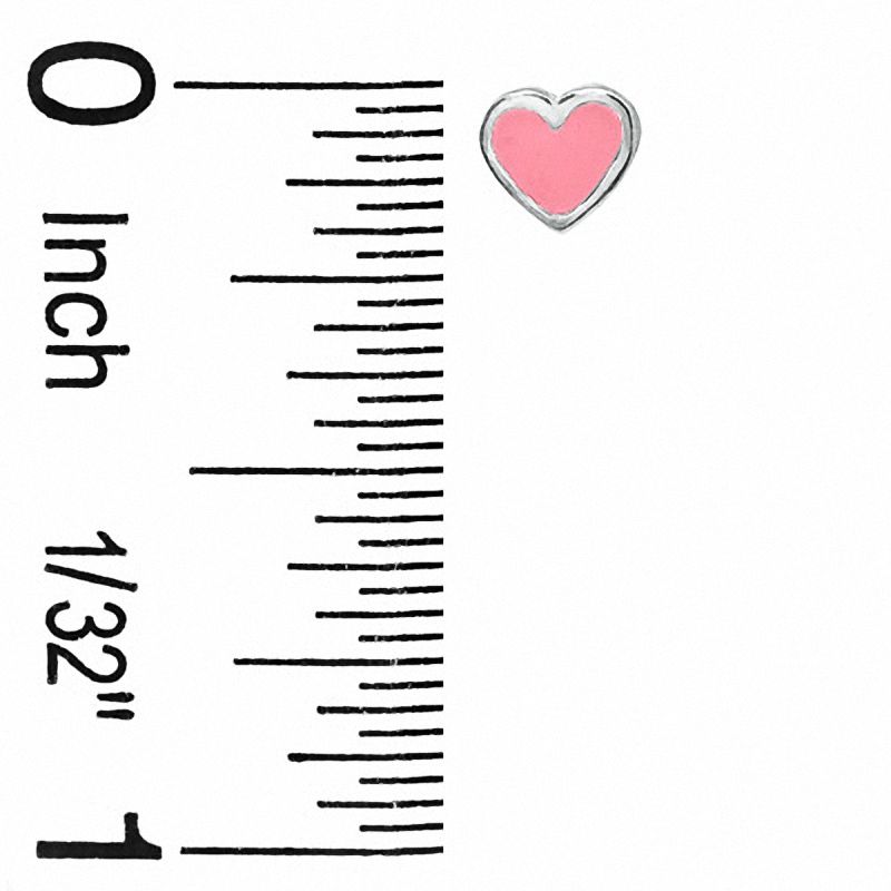 Main Image 3 of Child's 3mm Pink Cubic Zirconia Balls and Pink Enamel Heart Stud Earrings Set in Sterling Silver