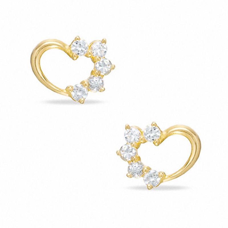 Main Image 1 of Child's Cubic Zirconia Open Heart Earrings in 10K Gold