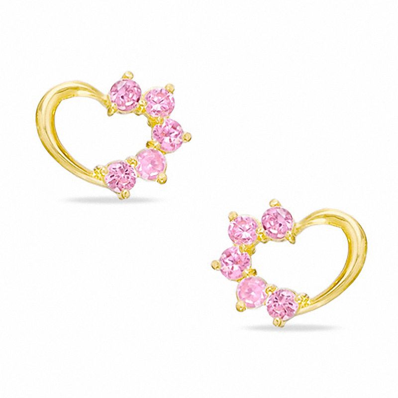 Child's Pink Cubic Zirconia Open Heart Stud Earrings in 10K Gold