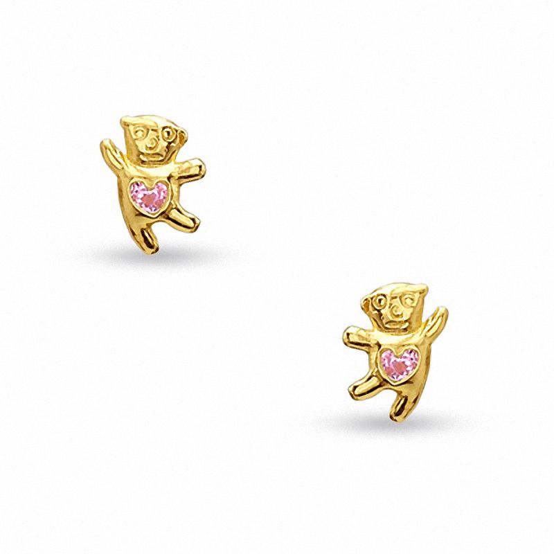 Child's Cubic Zirconia Dancing Bear Stud Earrings in 10K Gold