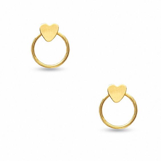 Child's 14K Gold Heart and Hoop Stud Earrings