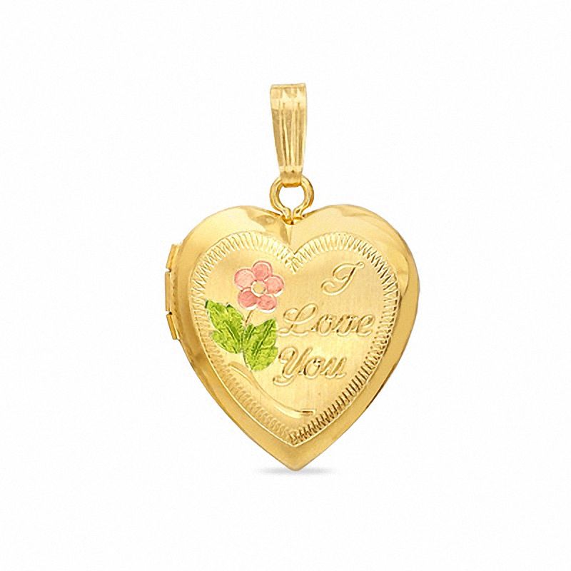Main Image 1 of "I Love You" Heart Locket Charm in 14K Tri-Tone Gold Fill