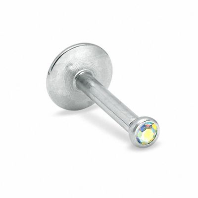 016 Gauge Labret with Crystal in Stainless Steel