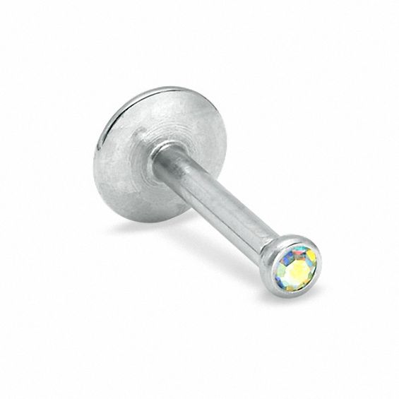 016 Gauge Labret with Crystal in Stainless Steel