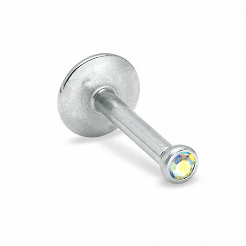 016 Gauge Labret with Crystal in Stainless Steel