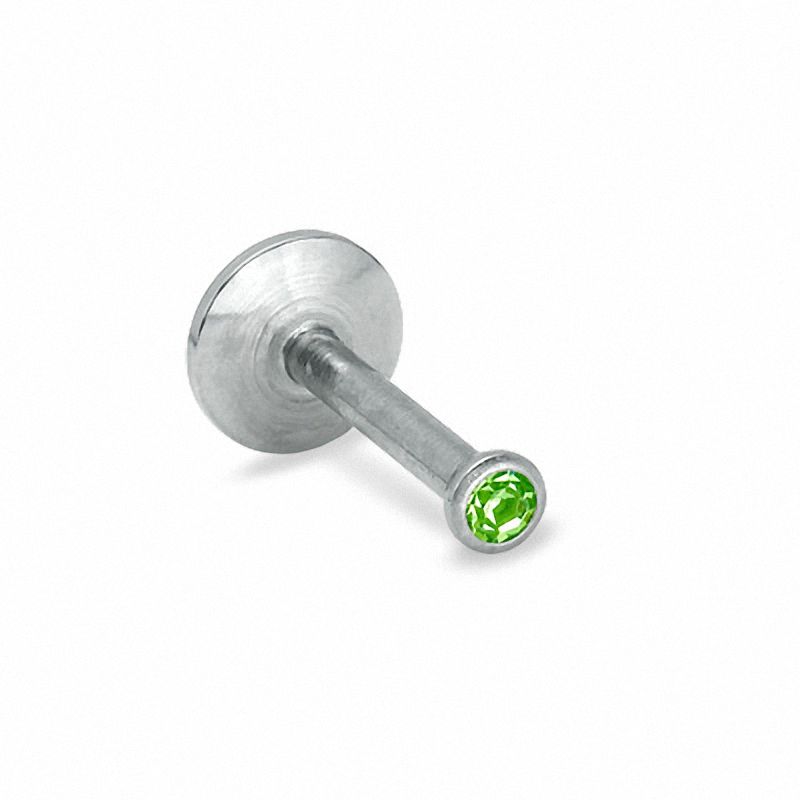 Main Image 1 of 016 Gauge Labret with Green Crystal in Stainless Steel