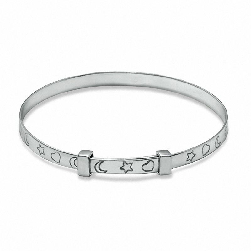 Main Image 1 of Child's Heart, Moon and Star Bangle in Sterling Silver