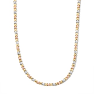 10K Tri-Tone Gold Bonded Sterling Silver "X" and Heart Stampato Necklace - 17"