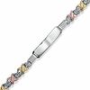 Thumbnail Image 1 of 10K Tri-Tone Gold over Sterling Silver Heart "X" Stampato ID Bracelet - 7.25"