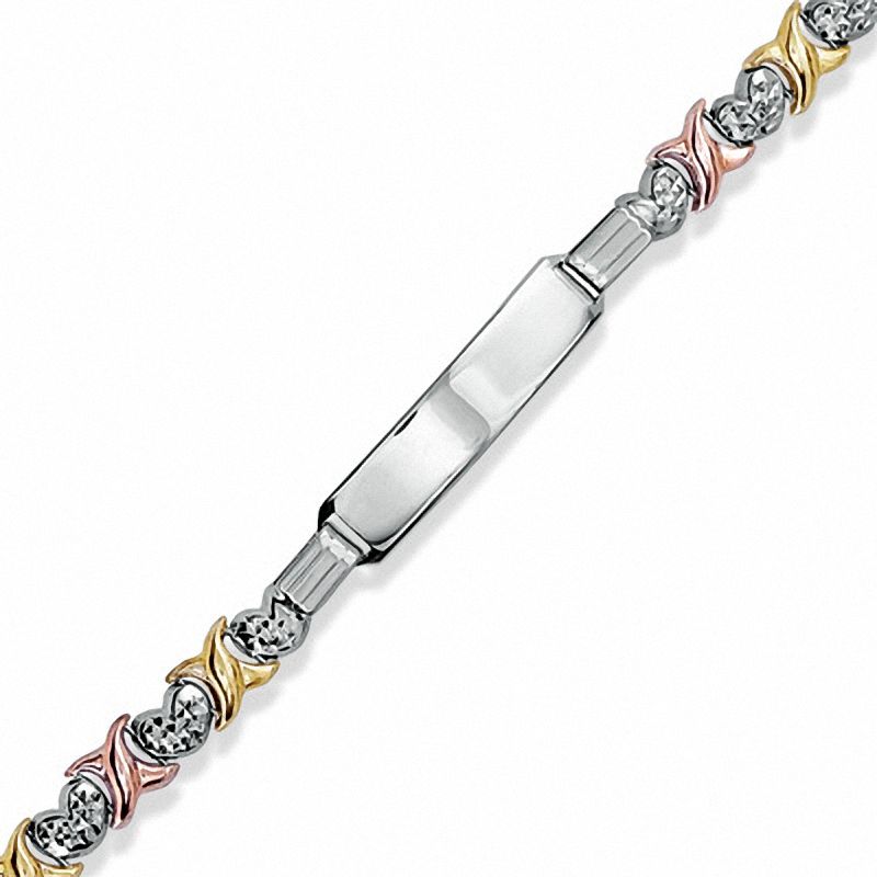Main Image 1 of 10K Tri-Tone Gold over Sterling Silver Heart "X" Stampato ID Bracelet - 7.25"