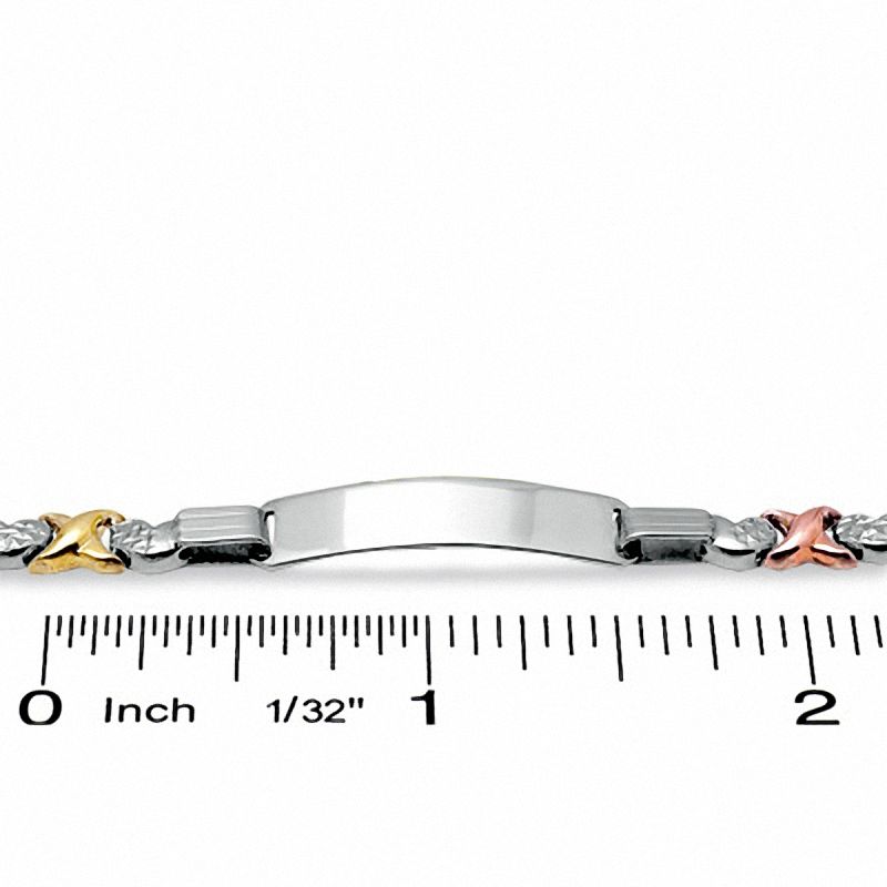 Main Image 2 of 10K Tri-Tone Gold over Sterling Silver Heart "X" Stampato ID Bracelet - 7.25"