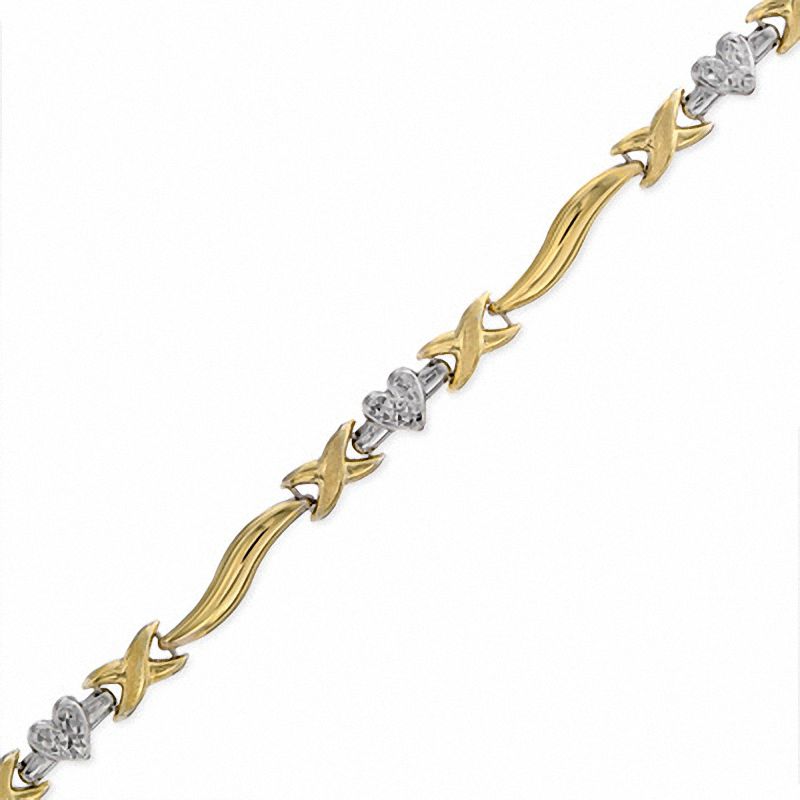 Heart and Bar Bracelet in 10K Two-Tone Gold Bonded Sterling Silver - 7.25"