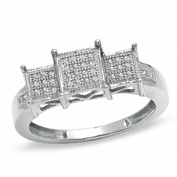 1/10 CT. T.W. Diamond Micro Three Square Ring in 10K White Gold