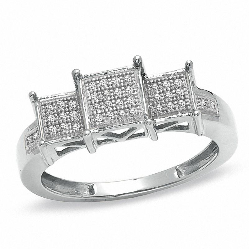Main Image 1 of 1/10 CT. T.W. Diamond Micro Three Square Ring in 10K White Gold