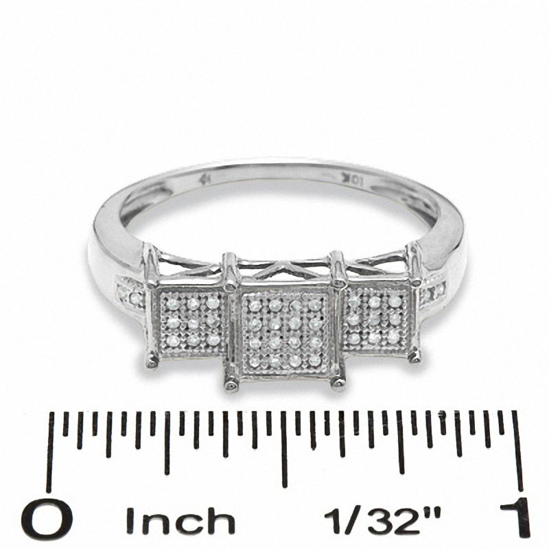 1/10 CT. T.W. Diamond Micro Three Square Ring in 10K White Gold