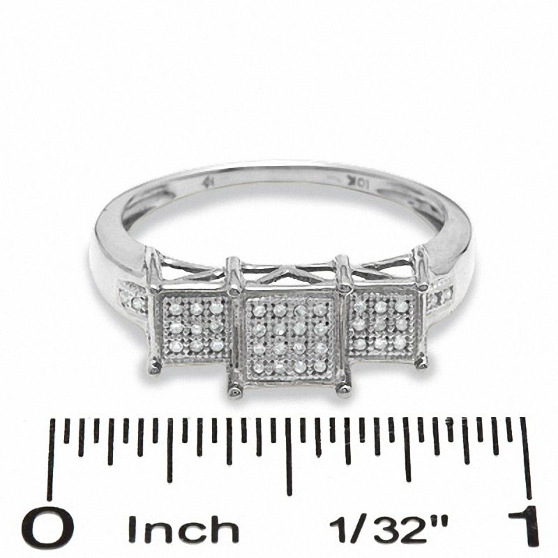 Main Image 3 of 1/10 CT. T.W. Diamond Micro Three Square Ring in 10K White Gold