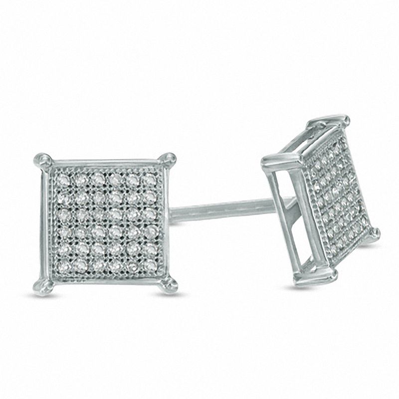 1/5 CT. T.W. Diamond Micro Square Earrings in 10K White Gold - XL Post
