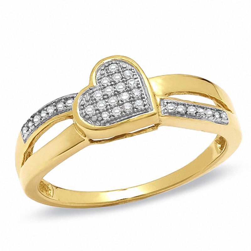1/10 CT. T.W. Diamond Micro Heart Ribbon Ring in 10K Gold - Size 8