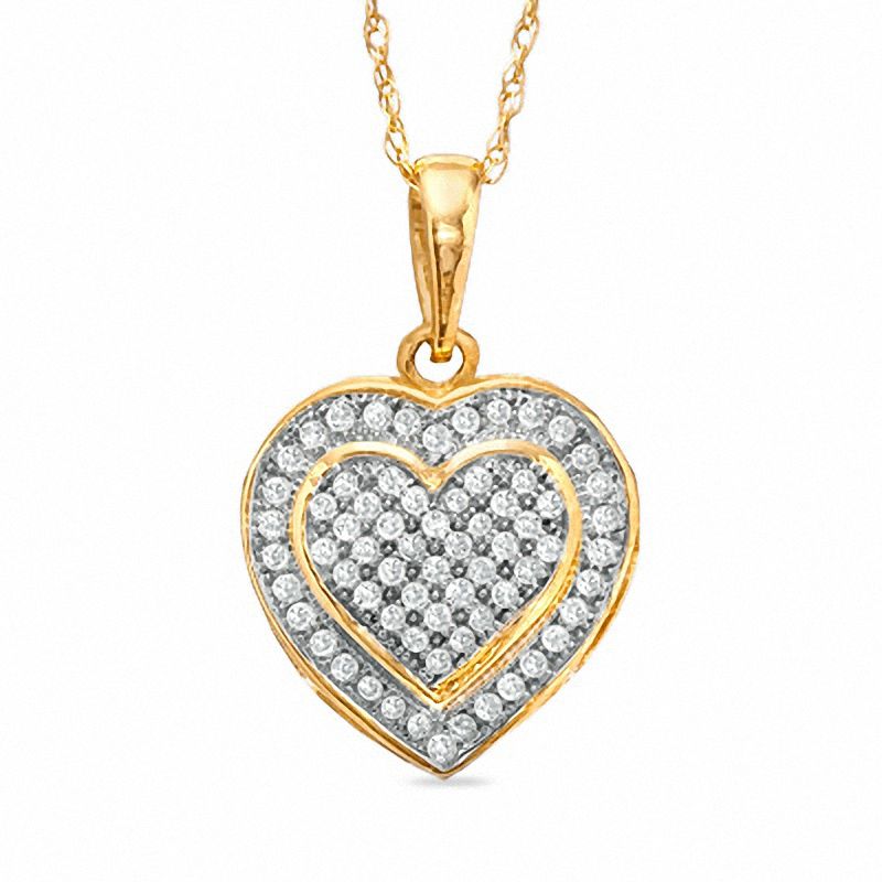 10K Gold 1/5 CT. T.W. Diamond Heart-Shaped Frame Pendant