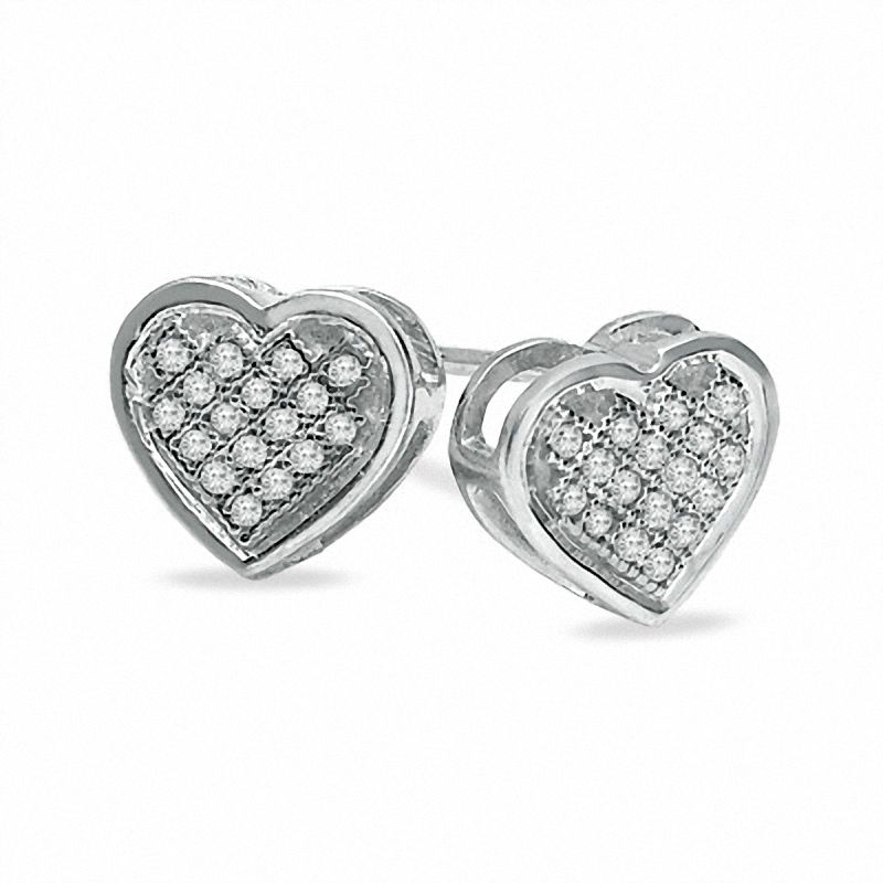 1/10 CT. T.W. Diamond Micro Heart Stud Earrings in 10K White Gold