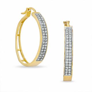 1/5 CT. T.W. Diamond Micro Two Row Hoop Earrings in 10K Gold