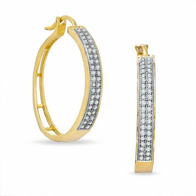 1/5 CT. T.W. Diamond Micro Two Row Hoop Earrings in 10K Gold