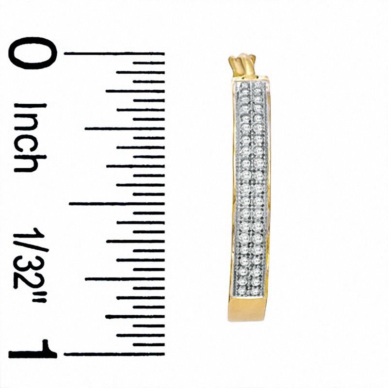 Main Image 2 of 1/5 CT. T.W. Diamond Micro Two Row Hoop Earrings in 10K Gold