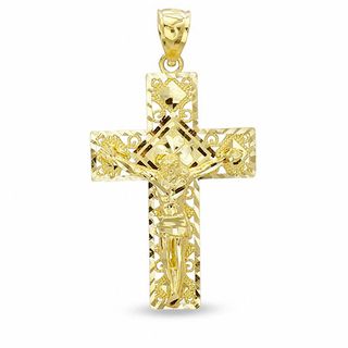 Crucifix with Diamond-Cut Filigree Outline Charm in 10K Gold