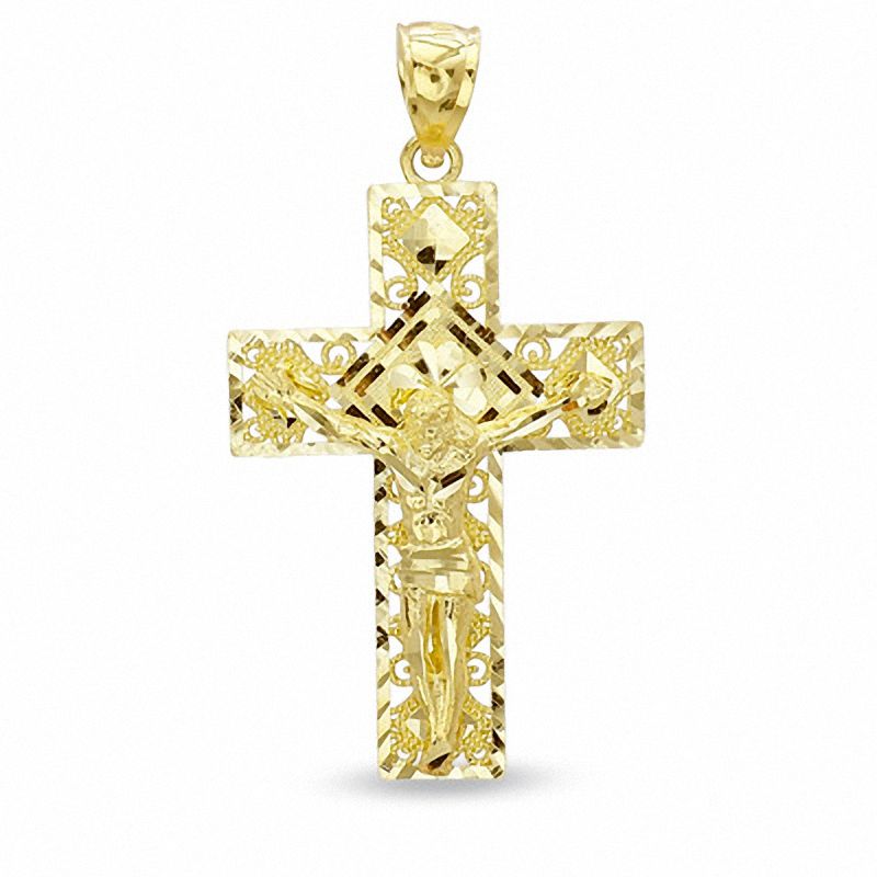 Main Image 1 of Crucifix with Diamond-Cut Filigree Outline Charm in 10K Gold