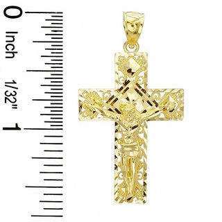 Crucifix with Diamond-Cut Filigree Outline Charm in 10K Gold