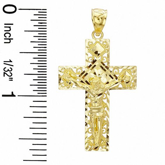 Crucifix with Diamond-Cut Filigree Outline Charm in 10K Gold