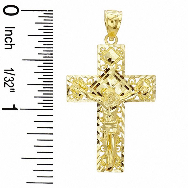 Crucifix with Diamond-Cut Filigree Outline Charm in 10K Gold