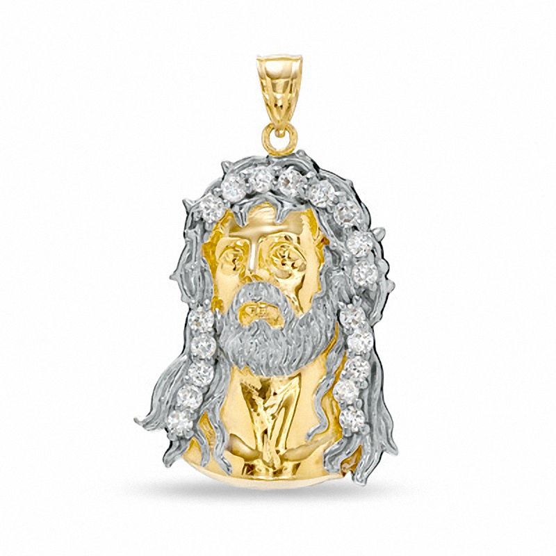 Cubic Zirconia Jesus Head Charm in 10K Two-Tone Gold