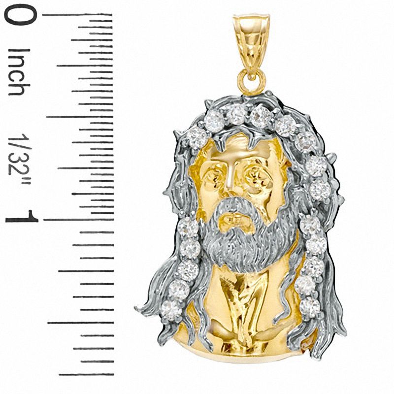 Cubic Zirconia Jesus Head Charm in 10K Two-Tone Gold