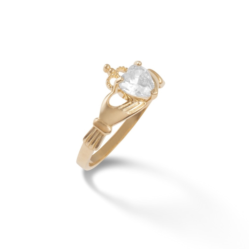 Main Image 2 of 6mm Heart-Shaped Cubic Zirconia Claddagh Ring in 10K Gold