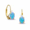 Oval Lab-Created Blue Opal and Cubic Zirconia Drop Earrings in 10K Gold