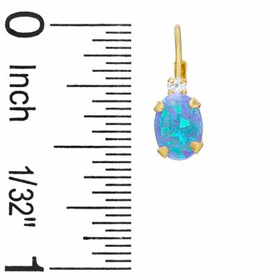 Oval Lab-Created Blue Opal and Cubic Zirconia Drop Earrings in 10K Gold