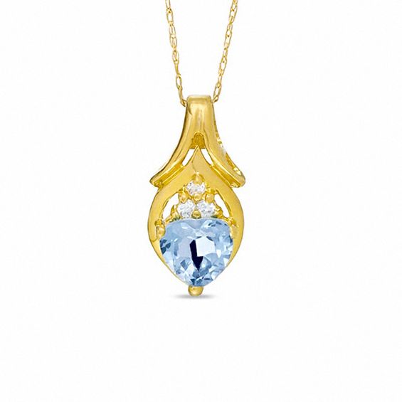 6mm Heart-Shaped Blue Topaz Drop Pendant in 10K Gold with CZ