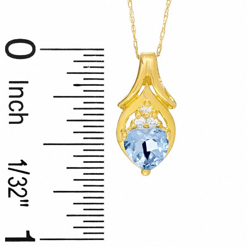 Main Image 2 of 6mm Heart-Shaped Blue Topaz Drop Pendant in 10K Gold with CZ